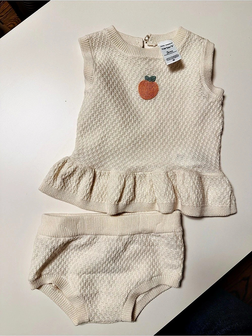 Carter's Baby Girl 2-Piece Peach Crochet Top & Short Set Peach Crochet Top &